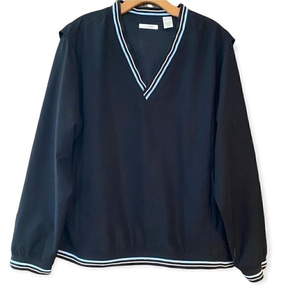 Liz Claiborne Sz XL Vintage Golf Tennis Black  Stripe Collar ‘70s Sweatshirt - Picture 1 of 11